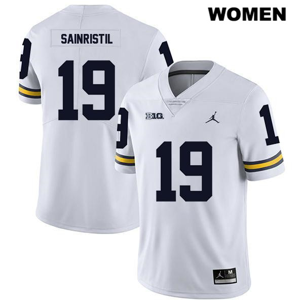 Women's NCAA Michigan Wolverines Mike Sainristil #19 White Jordan Brand Authentic Stitched Legend Football College Jersey OW25T38TW